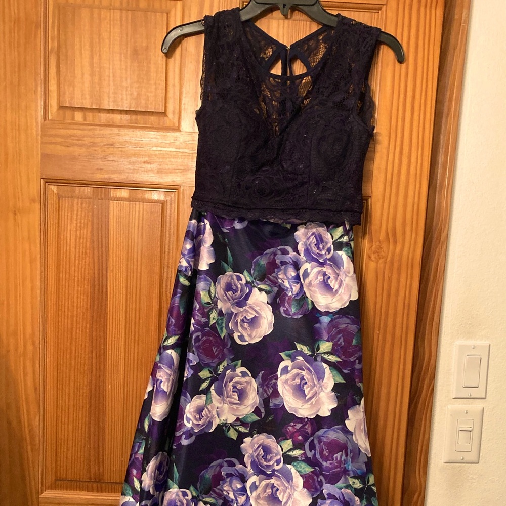 Purple floral prom dress
